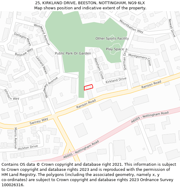 25, KIRKLAND DRIVE, BEESTON, NOTTINGHAM, NG9 6LX: Location map and indicative extent of plot