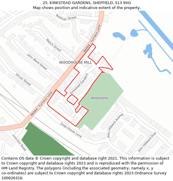 25, KIRKSTEAD GARDENS, SHEFFIELD, S13 9XG: Location map and indicative extent of plot