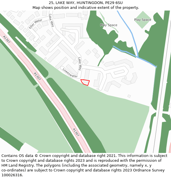 25, LAKE WAY, HUNTINGDON, PE29 6SU: Location map and indicative extent of plot