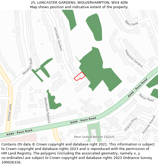 25, LANCASTER GARDENS, WOLVERHAMPTON, WV4 4DN: Location map and indicative extent of plot