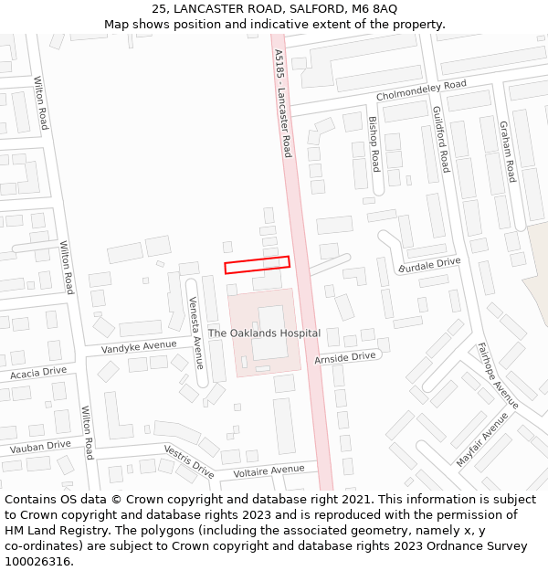 25, LANCASTER ROAD, SALFORD, M6 8AQ: Location map and indicative extent of plot