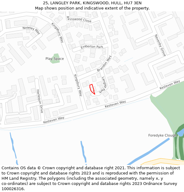 25, LANGLEY PARK, KINGSWOOD, HULL, HU7 3EN: Location map and indicative extent of plot