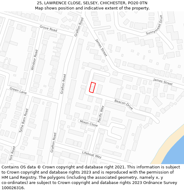 25, LAWRENCE CLOSE, SELSEY, CHICHESTER, PO20 0TN: Location map and indicative extent of plot