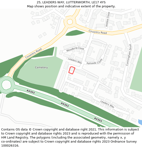 25, LEADERS WAY, LUTTERWORTH, LE17 4YS: Location map and indicative extent of plot
