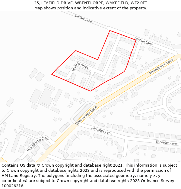 25, LEAFIELD DRIVE, WRENTHORPE, WAKEFIELD, WF2 0FT: Location map and indicative extent of plot