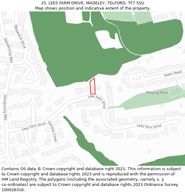 25, LEES FARM DRIVE, MADELEY, TELFORD, TF7 5SU: Location map and indicative extent of plot