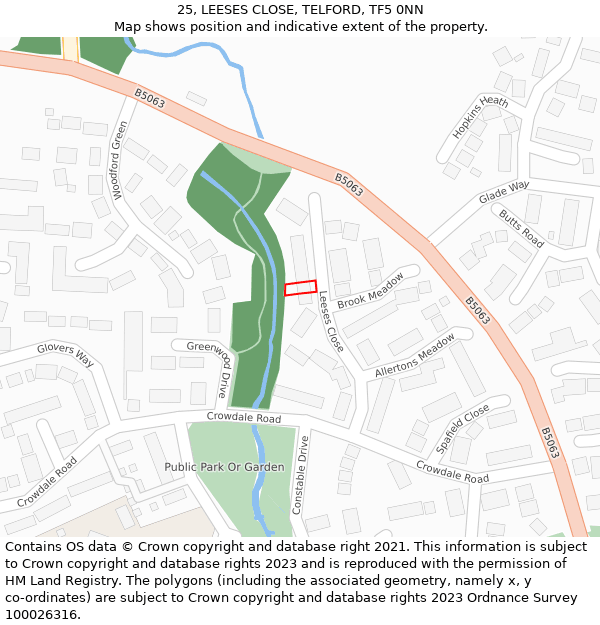 25, LEESES CLOSE, TELFORD, TF5 0NN: Location map and indicative extent of plot