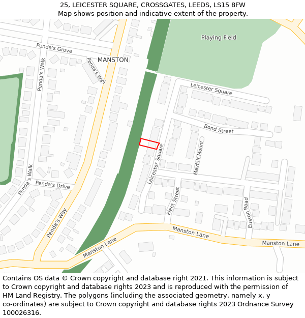 25, LEICESTER SQUARE, CROSSGATES, LEEDS, LS15 8FW: Location map and indicative extent of plot