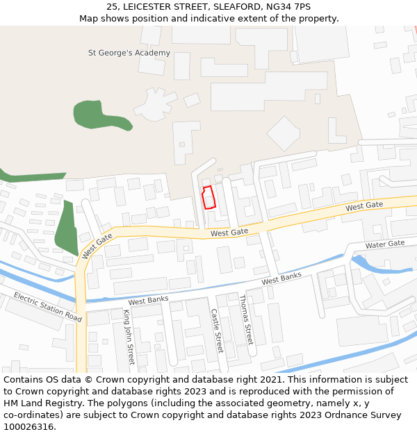 25, LEICESTER STREET, SLEAFORD, NG34 7PS: Location map and indicative extent of plot