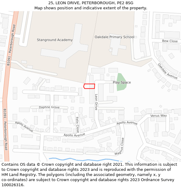 25, LEON DRIVE, PETERBOROUGH, PE2 8SG: Location map and indicative extent of plot