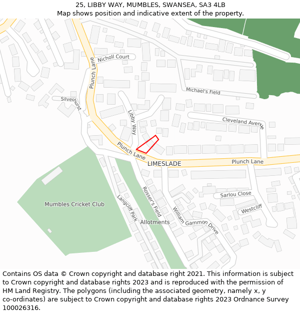 25, LIBBY WAY, MUMBLES, SWANSEA, SA3 4LB: Location map and indicative extent of plot