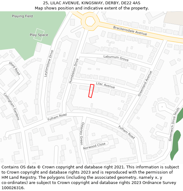 25, LILAC AVENUE, KINGSWAY, DERBY, DE22 4AS: Location map and indicative extent of plot
