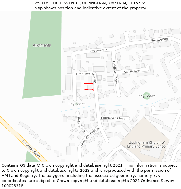 25, LIME TREE AVENUE, UPPINGHAM, OAKHAM, LE15 9SS: Location map and indicative extent of plot