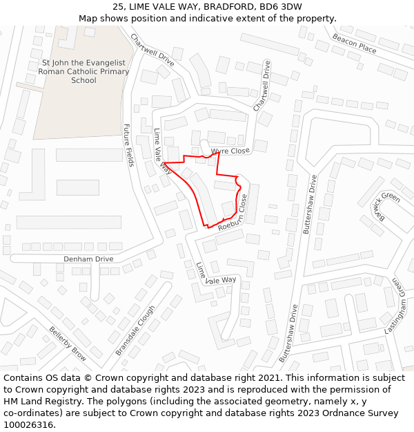 25, LIME VALE WAY, BRADFORD, BD6 3DW: Location map and indicative extent of plot