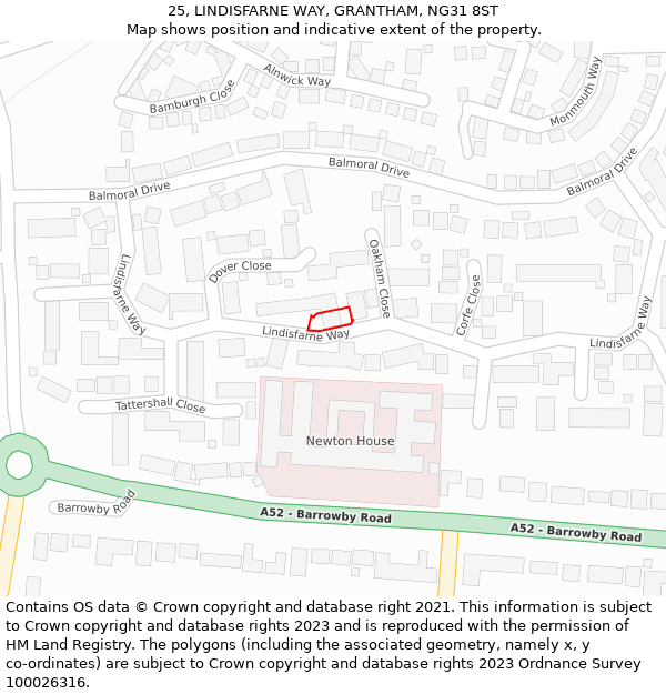 25, LINDISFARNE WAY, GRANTHAM, NG31 8ST: Location map and indicative extent of plot