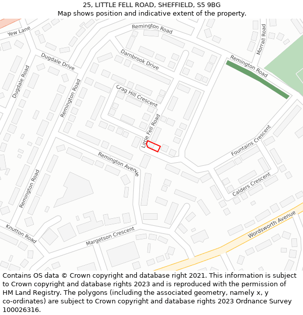 25, LITTLE FELL ROAD, SHEFFIELD, S5 9BG: Location map and indicative extent of plot