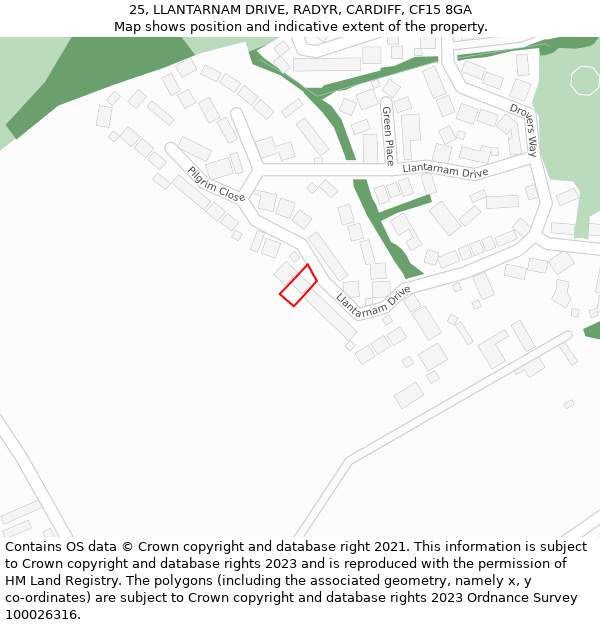 25, LLANTARNAM DRIVE, RADYR, CARDIFF, CF15 8GA: Location map and indicative extent of plot
