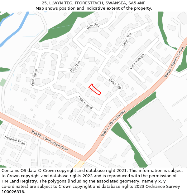 25, LLWYN TEG, FFORESTFACH, SWANSEA, SA5 4NF: Location map and indicative extent of plot