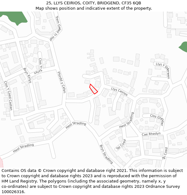 25, LLYS CEIRIOS, COITY, BRIDGEND, CF35 6QB: Location map and indicative extent of plot