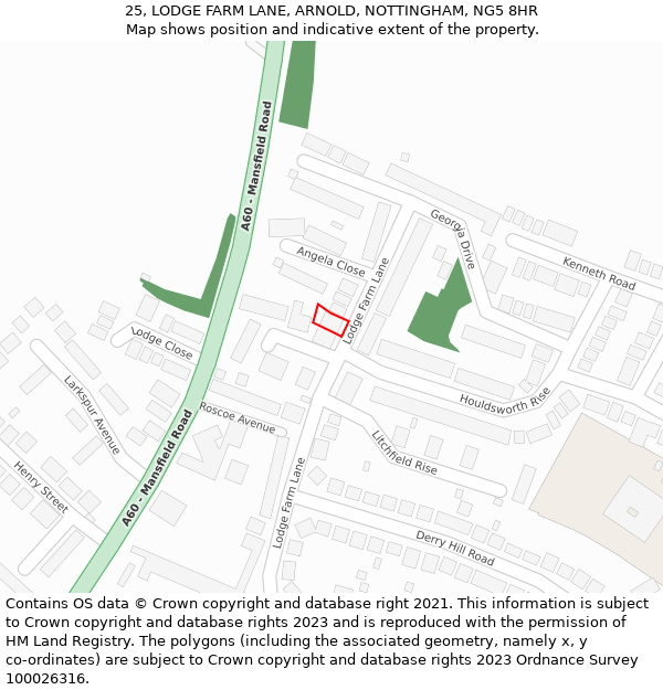 25, LODGE FARM LANE, ARNOLD, NOTTINGHAM, NG5 8HR: Location map and indicative extent of plot