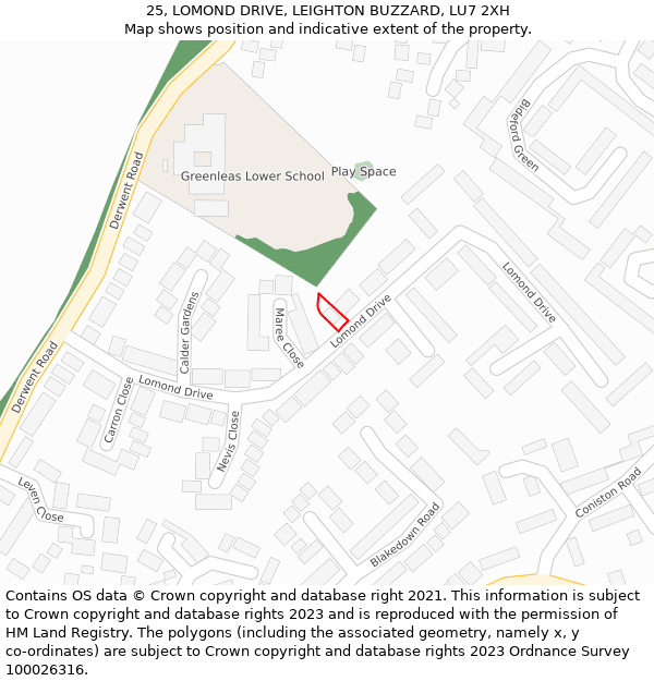 25, LOMOND DRIVE, LEIGHTON BUZZARD, LU7 2XH: Location map and indicative extent of plot