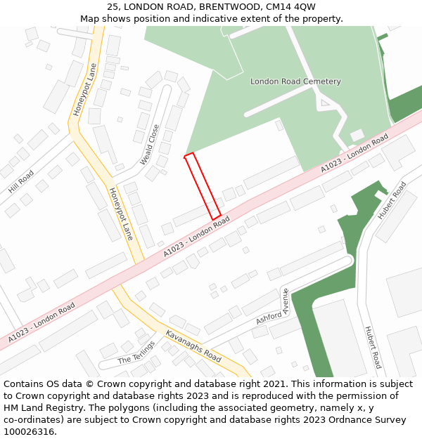 25, LONDON ROAD, BRENTWOOD, CM14 4QW: Location map and indicative extent of plot