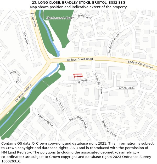 25, LONG CLOSE, BRADLEY STOKE, BRISTOL, BS32 8BG: Location map and indicative extent of plot