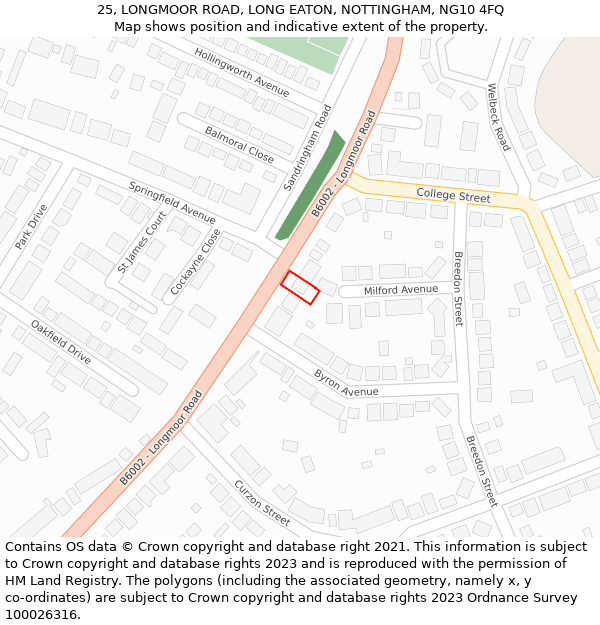 25, LONGMOOR ROAD, LONG EATON, NOTTINGHAM, NG10 4FQ: Location map and indicative extent of plot