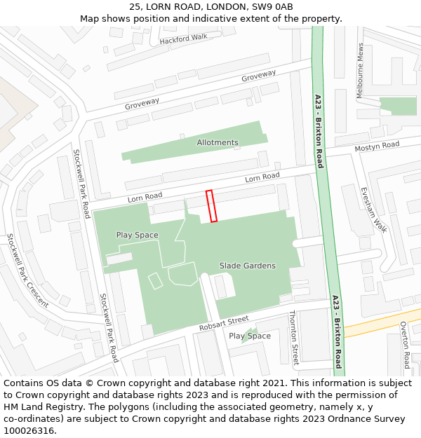 25, LORN ROAD, LONDON, SW9 0AB: Location map and indicative extent of plot