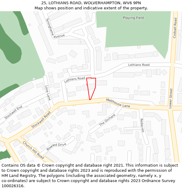 25, LOTHIANS ROAD, WOLVERHAMPTON, WV6 9PN: Location map and indicative extent of plot