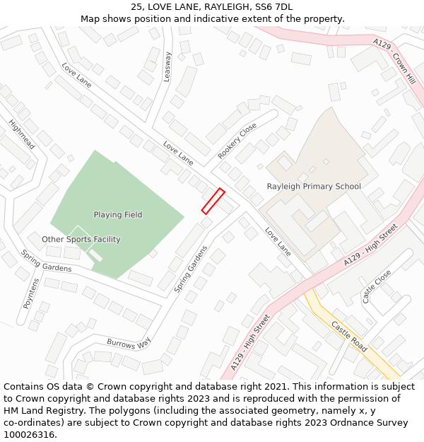 25, LOVE LANE, RAYLEIGH, SS6 7DL: Location map and indicative extent of plot