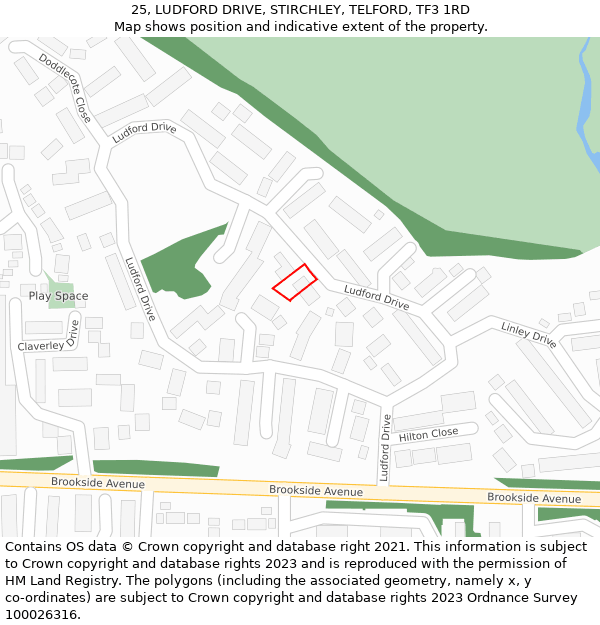 25, LUDFORD DRIVE, STIRCHLEY, TELFORD, TF3 1RD: Location map and indicative extent of plot