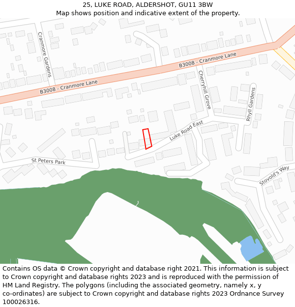 25, LUKE ROAD, ALDERSHOT, GU11 3BW: Location map and indicative extent of plot