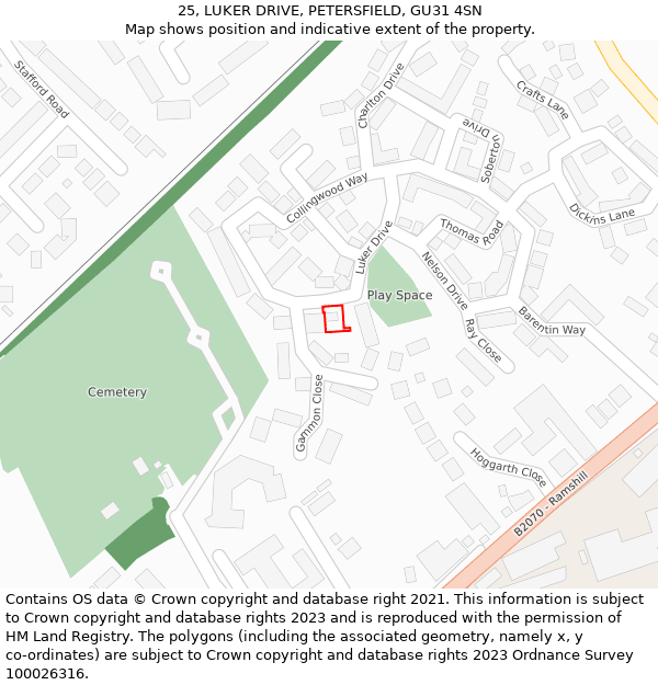 25, LUKER DRIVE, PETERSFIELD, GU31 4SN: Location map and indicative extent of plot