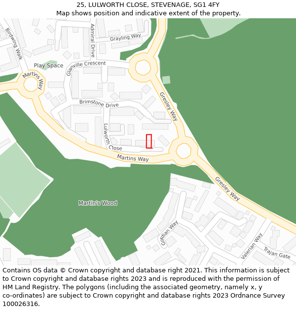 25, LULWORTH CLOSE, STEVENAGE, SG1 4FY: Location map and indicative extent of plot