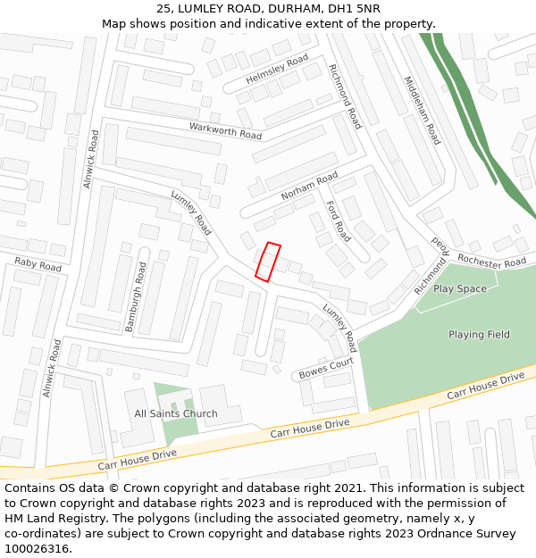 25, LUMLEY ROAD, DURHAM, DH1 5NR: Location map and indicative extent of plot
