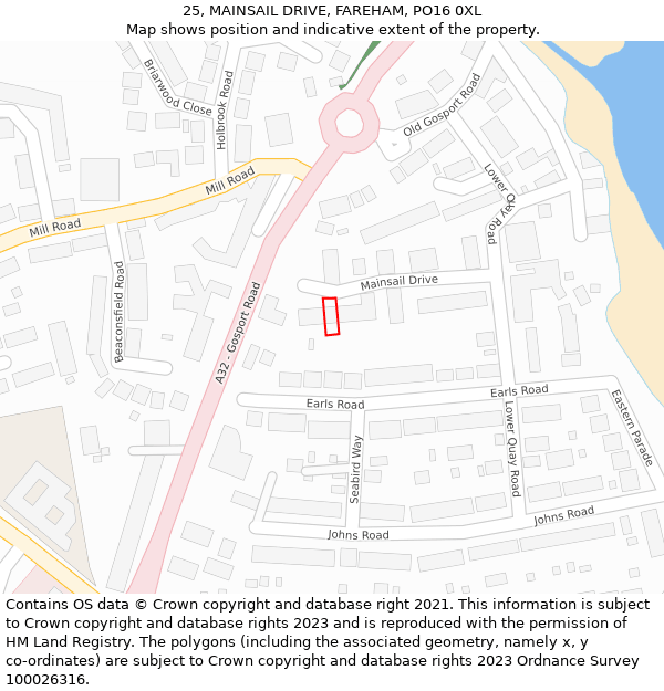 25, MAINSAIL DRIVE, FAREHAM, PO16 0XL: Location map and indicative extent of plot