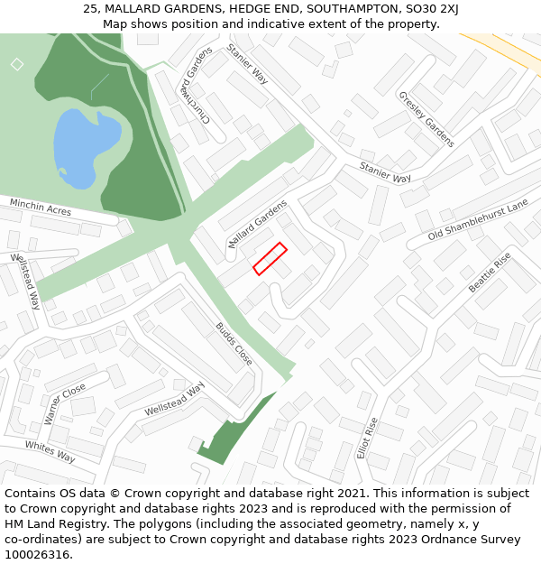 25, MALLARD GARDENS, HEDGE END, SOUTHAMPTON, SO30 2XJ: Location map and indicative extent of plot