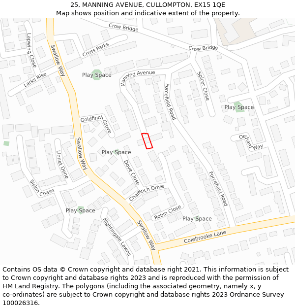 25, MANNING AVENUE, CULLOMPTON, EX15 1QE: Location map and indicative extent of plot