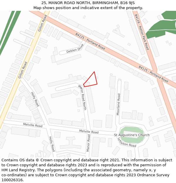 25, MANOR ROAD NORTH, BIRMINGHAM, B16 9JS: Location map and indicative extent of plot