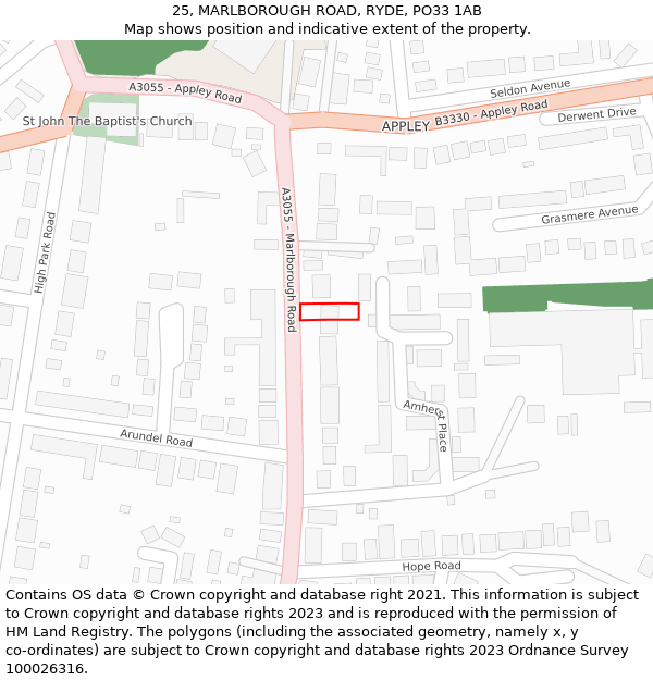 25, MARLBOROUGH ROAD, RYDE, PO33 1AB: Location map and indicative extent of plot