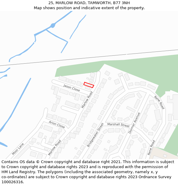 25, MARLOW ROAD, TAMWORTH, B77 3NH: Location map and indicative extent of plot
