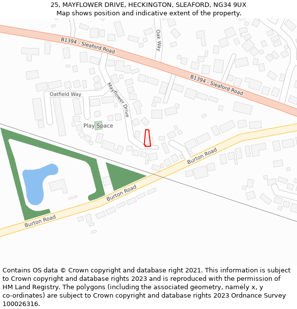 25, MAYFLOWER DRIVE, HECKINGTON, SLEAFORD, NG34 9UX: Location map and indicative extent of plot