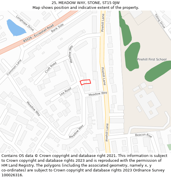 25, MEADOW WAY, STONE, ST15 0JW: Location map and indicative extent of plot