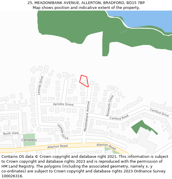 25, MEADOWBANK AVENUE, ALLERTON, BRADFORD, BD15 7BP: Location map and indicative extent of plot