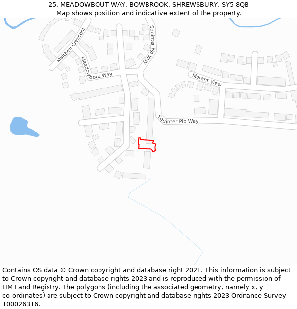 25, MEADOWBOUT WAY, BOWBROOK, SHREWSBURY, SY5 8QB: Location map and indicative extent of plot