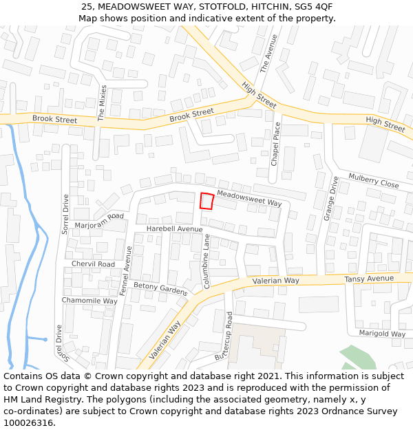 25, MEADOWSWEET WAY, STOTFOLD, HITCHIN, SG5 4QF: Location map and indicative extent of plot