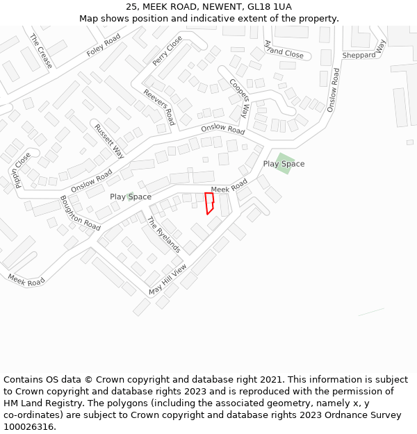 25, MEEK ROAD, NEWENT, GL18 1UA: Location map and indicative extent of plot