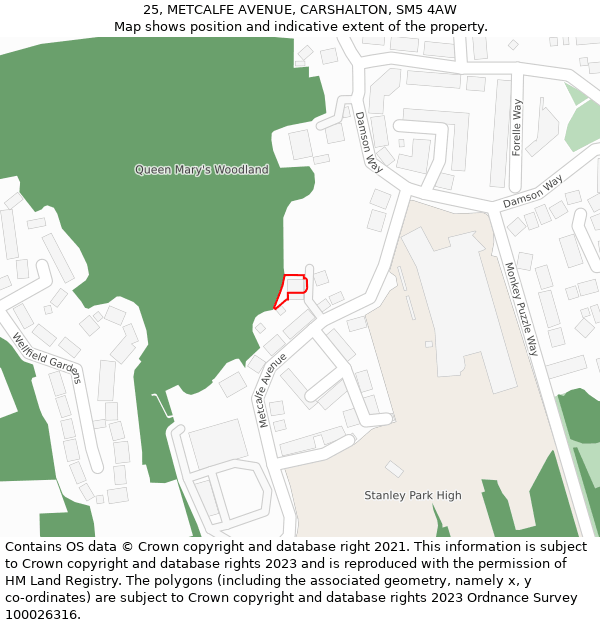 25, METCALFE AVENUE, CARSHALTON, SM5 4AW: Location map and indicative extent of plot