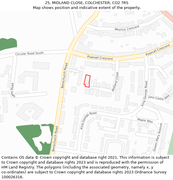 25, MIDLAND CLOSE, COLCHESTER, CO2 7RS: Location map and indicative extent of plot